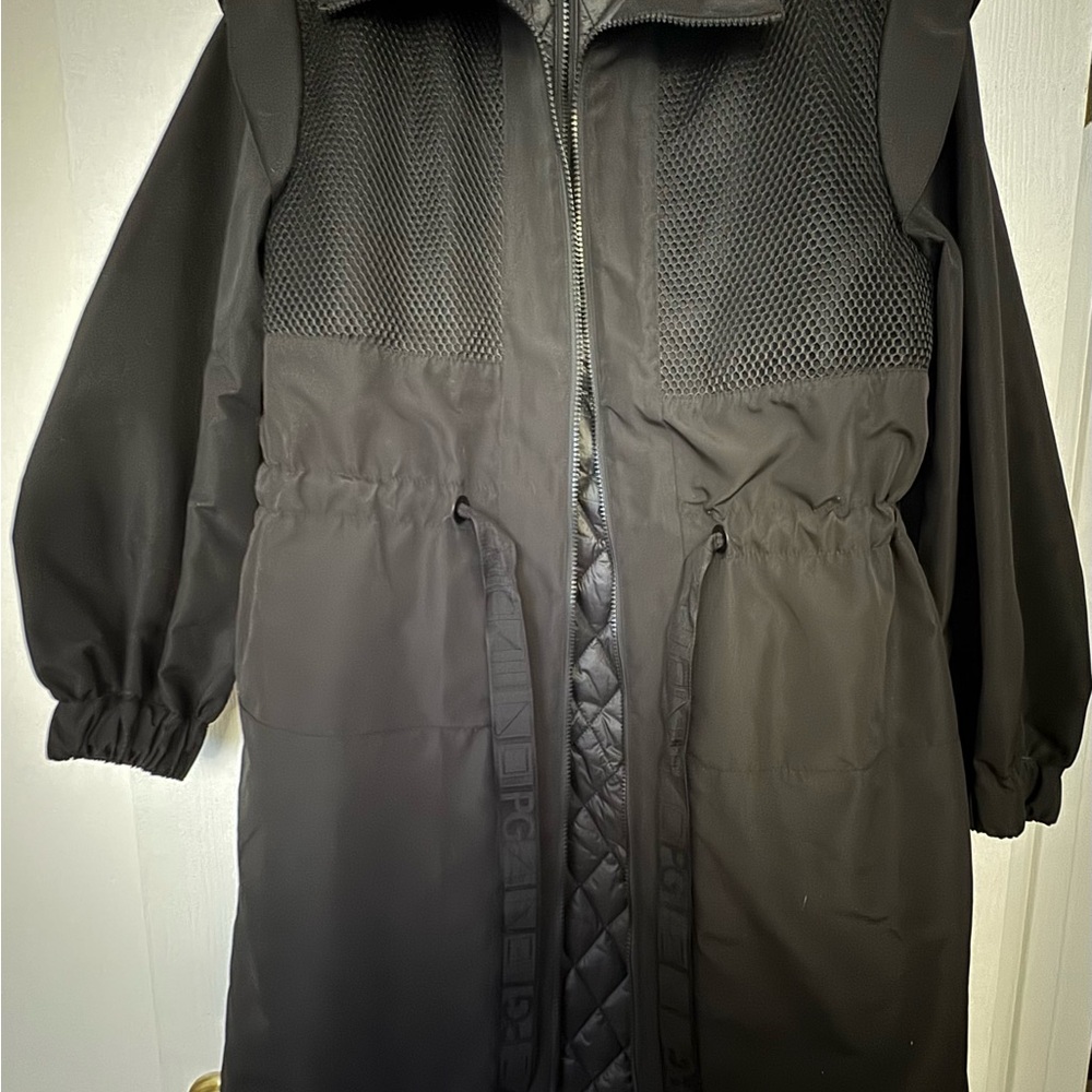 Black Long Jacket with Mesh Detail